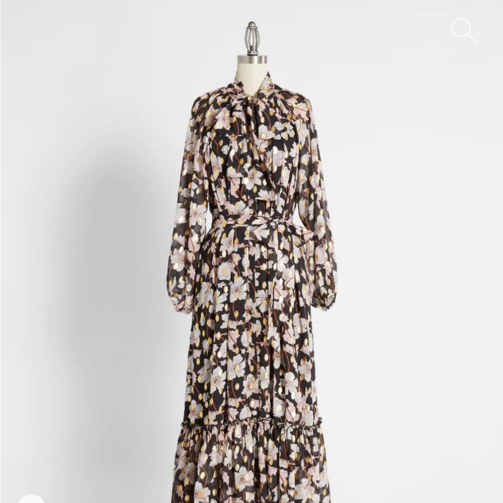 ModCloth Black Floral Midi Dress with Pink and Cream Blooms